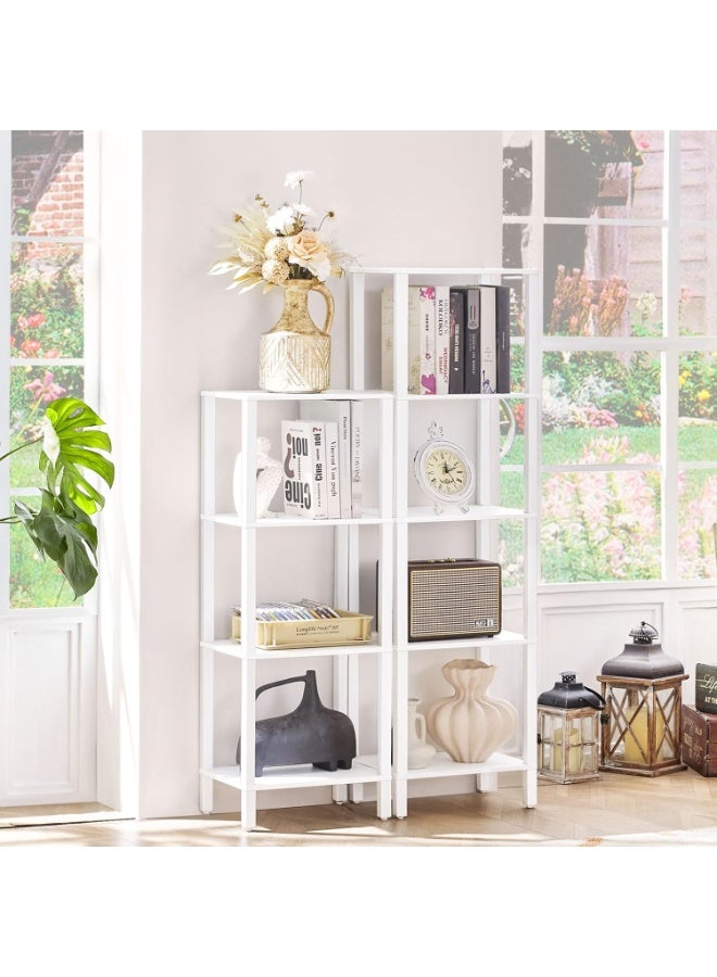 4 Tier Wooden Bookshelf with Storage - Small White Bookcase for Small Spaces, Small Shelf for Living Room, Office, Bedroom, Kitchen - Industrial Modern Book Shelf. - Image 4